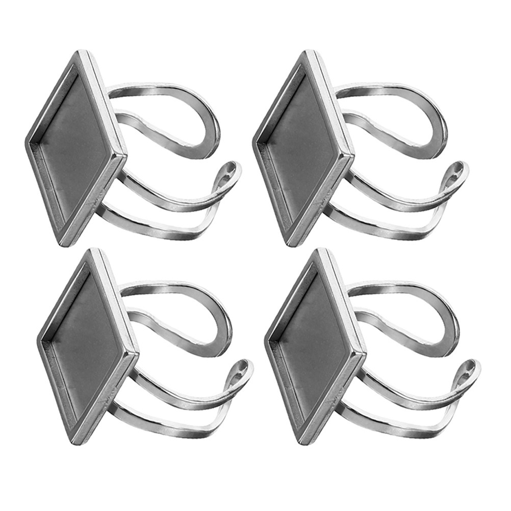 Jewelry Making Gemstones - 4 stuks metalen ringonderdelen, vierkante randen